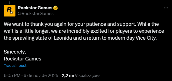 Print do segundo tweet da rockstar